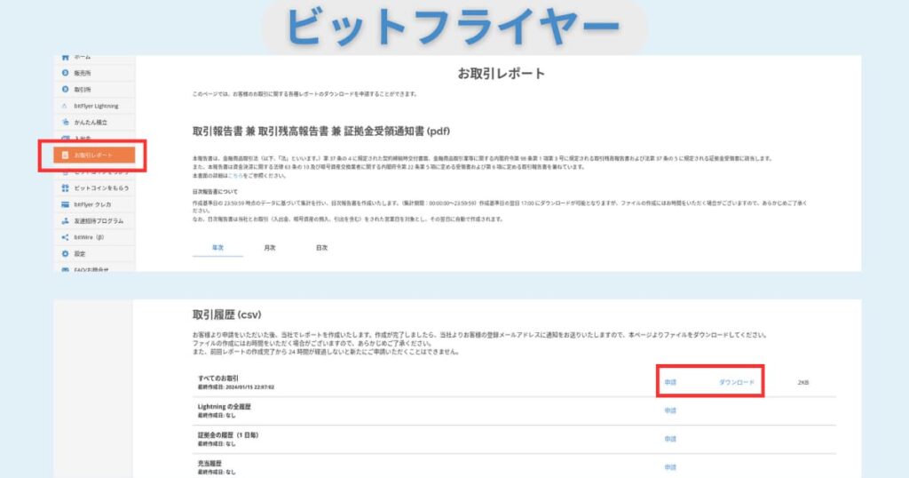 ビットフライヤー　取引履歴