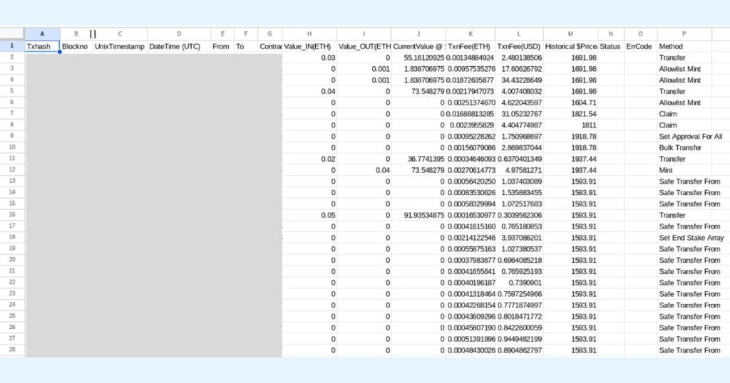 イーサスキャン　取引入れき　CSVファイル