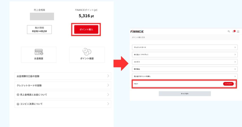 FNCTでFiNANCiEポイント購入②