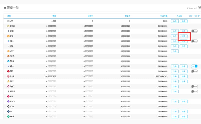 ビットポイント　送金